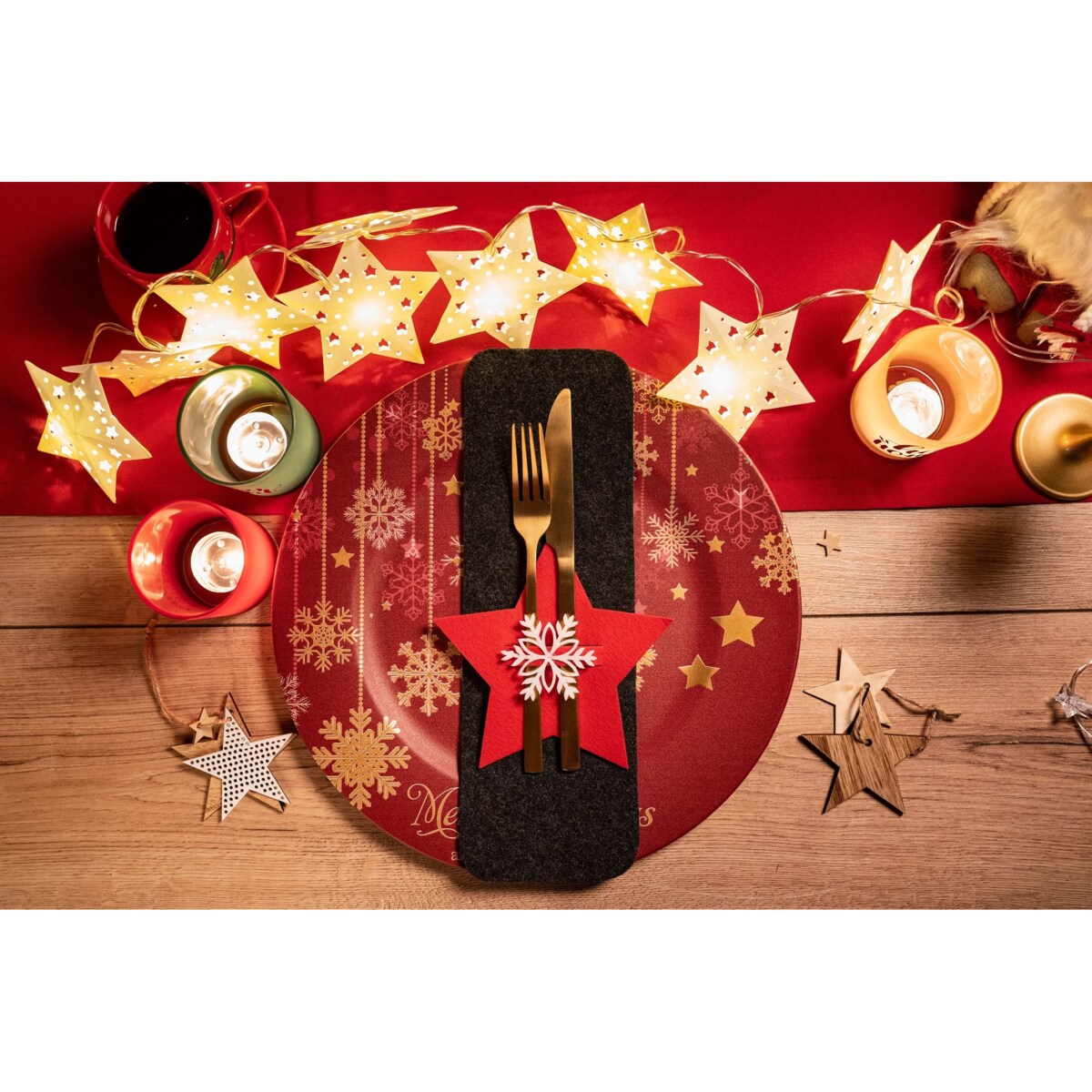 Pokrowiec na sztućce Świateczny 4 szt Gwiazda Czerwona 311378A