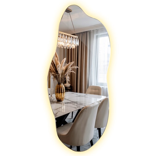 Lustro LED o płynnym kształcie, 45x100 cm, ciepłe światło
