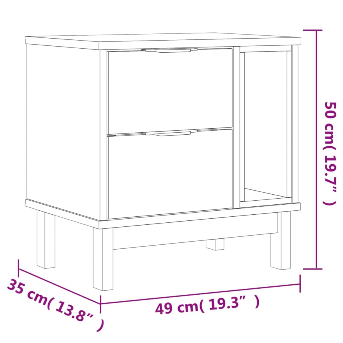 vidaXL Szafka nocna FLAM, 49x35x50 cm, lite drewno sosnowe