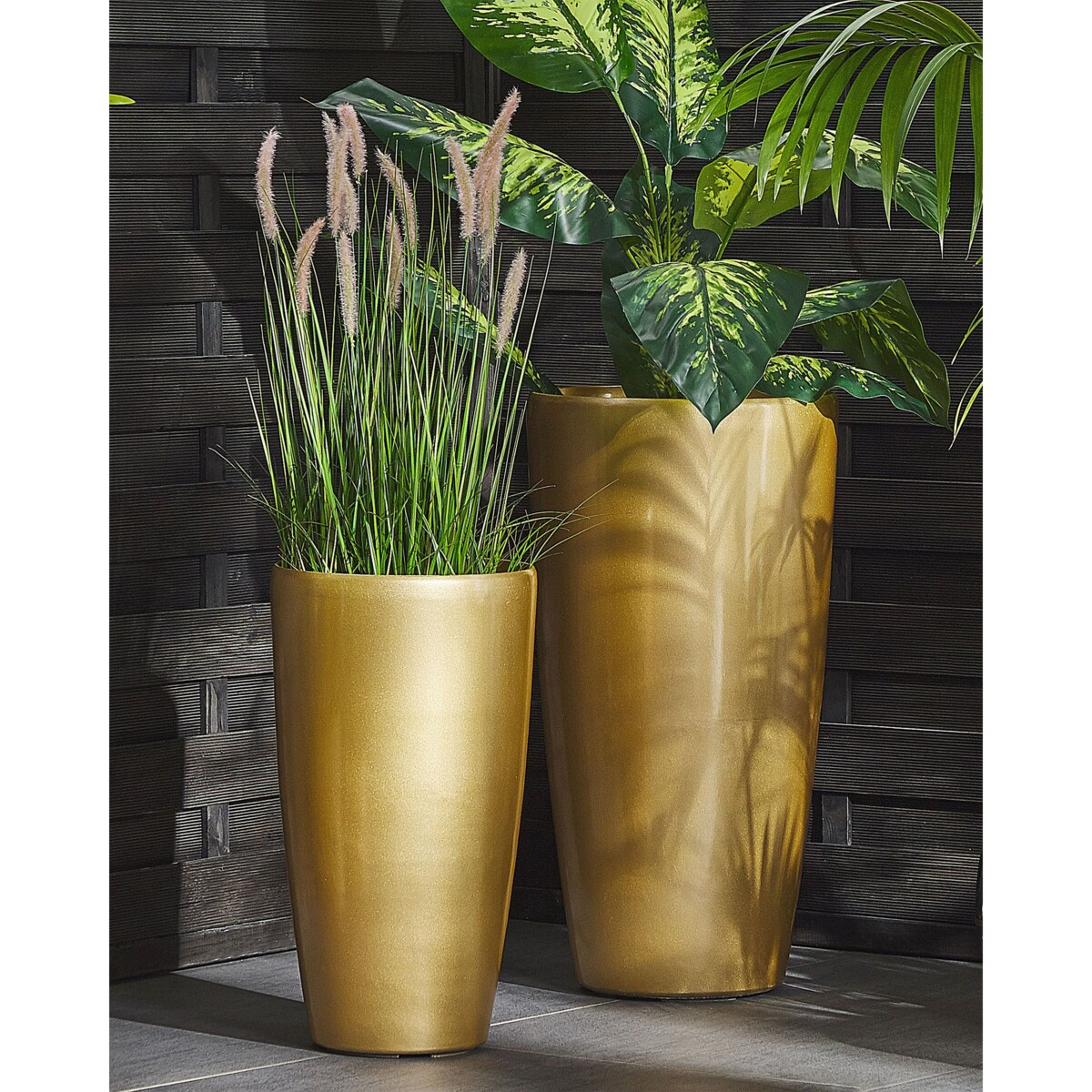 Zestaw 2 doniczek TSERIA Kamień 32 cm Złoty