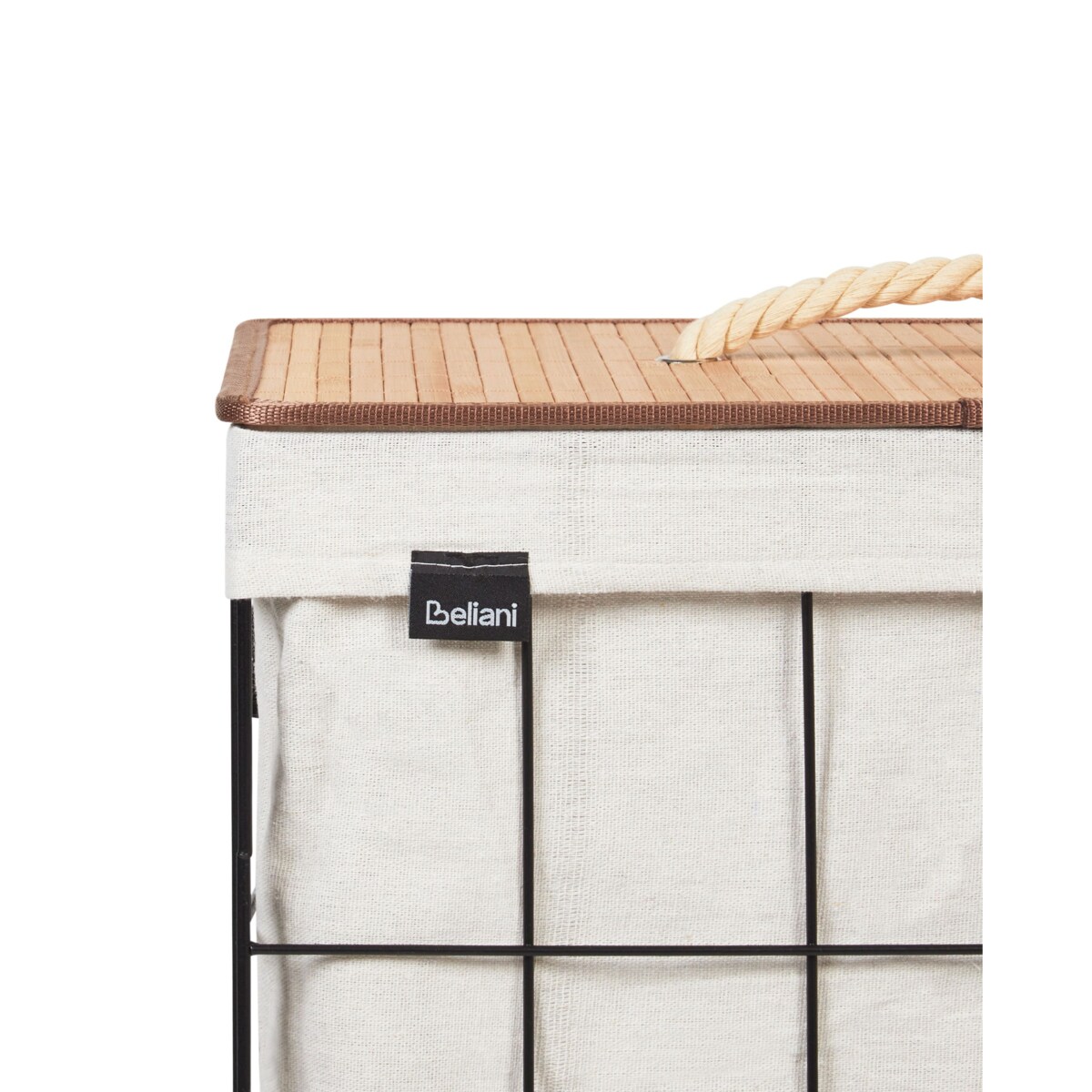 Kosz metalowy z bambusową pokrywą czarny MIRISSA