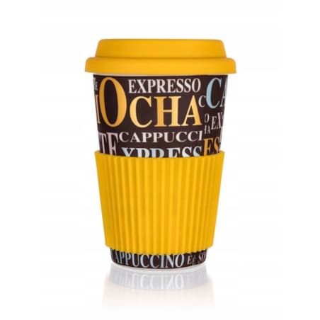 KUBEK ceramiczny Z SILIKONOWĄ POKRYWKĄ 400 ml NA KAWĘ HERBATĘ NAPOJE