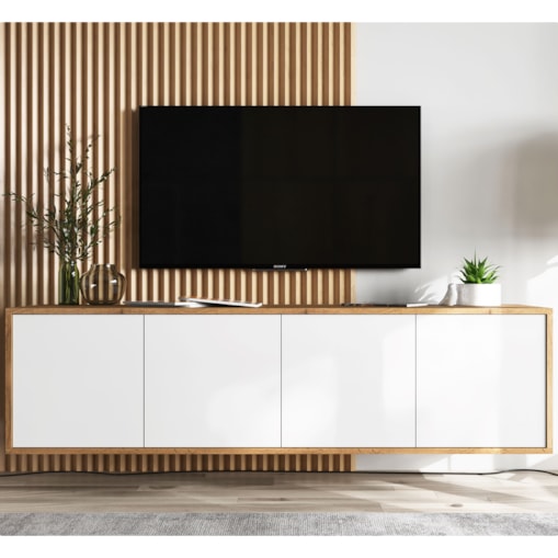 Wisząca Szafka RTV Loft Komoda RTV Dąb Wotan Biały MAT 150 cm