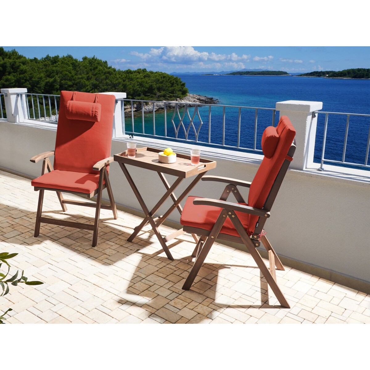 Zestaw mebli balkonowych AMANTEA PREMIUM Drewno akacjowe Czerwony