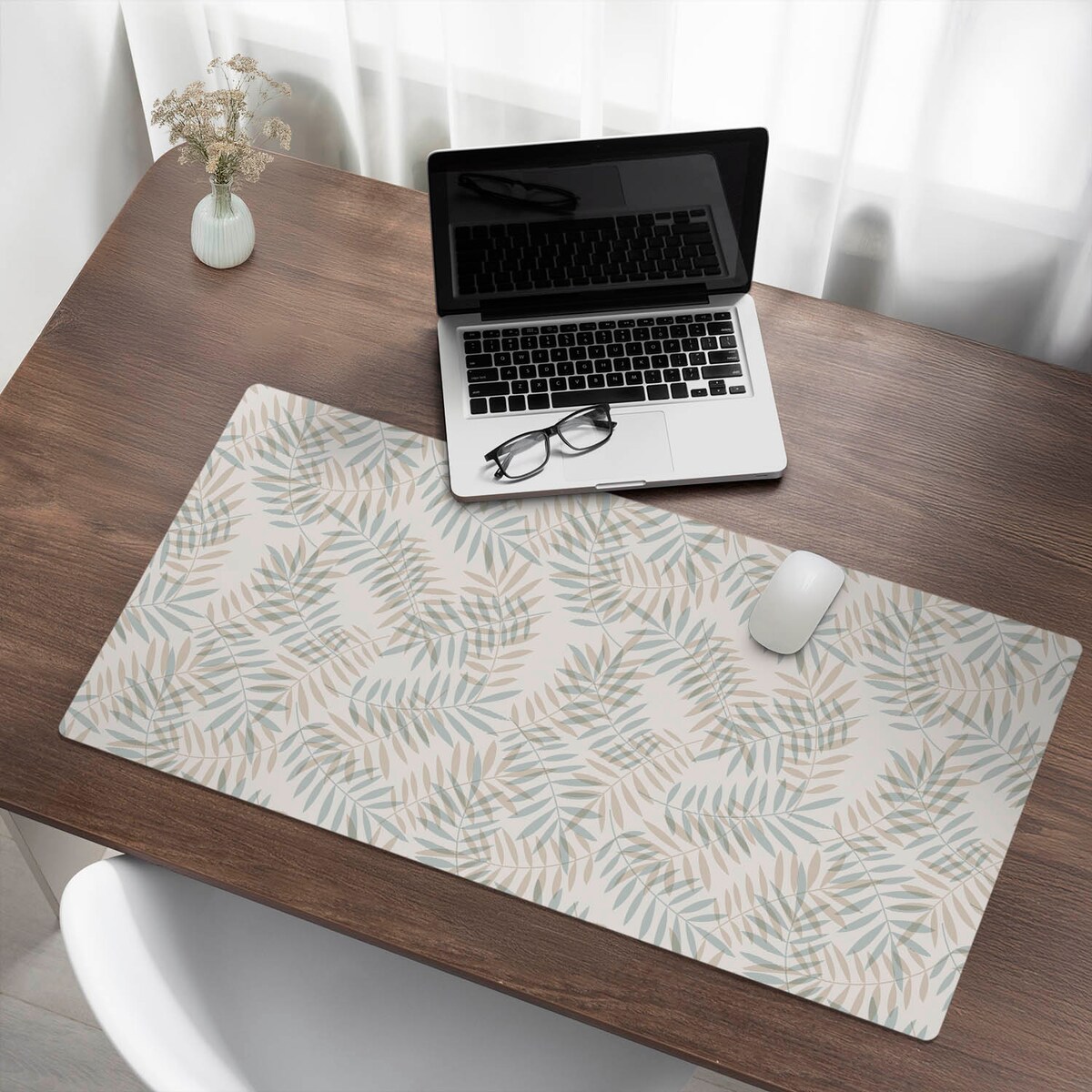 Beżowa mata na biurko Liście w pastelach, 100x50 cm