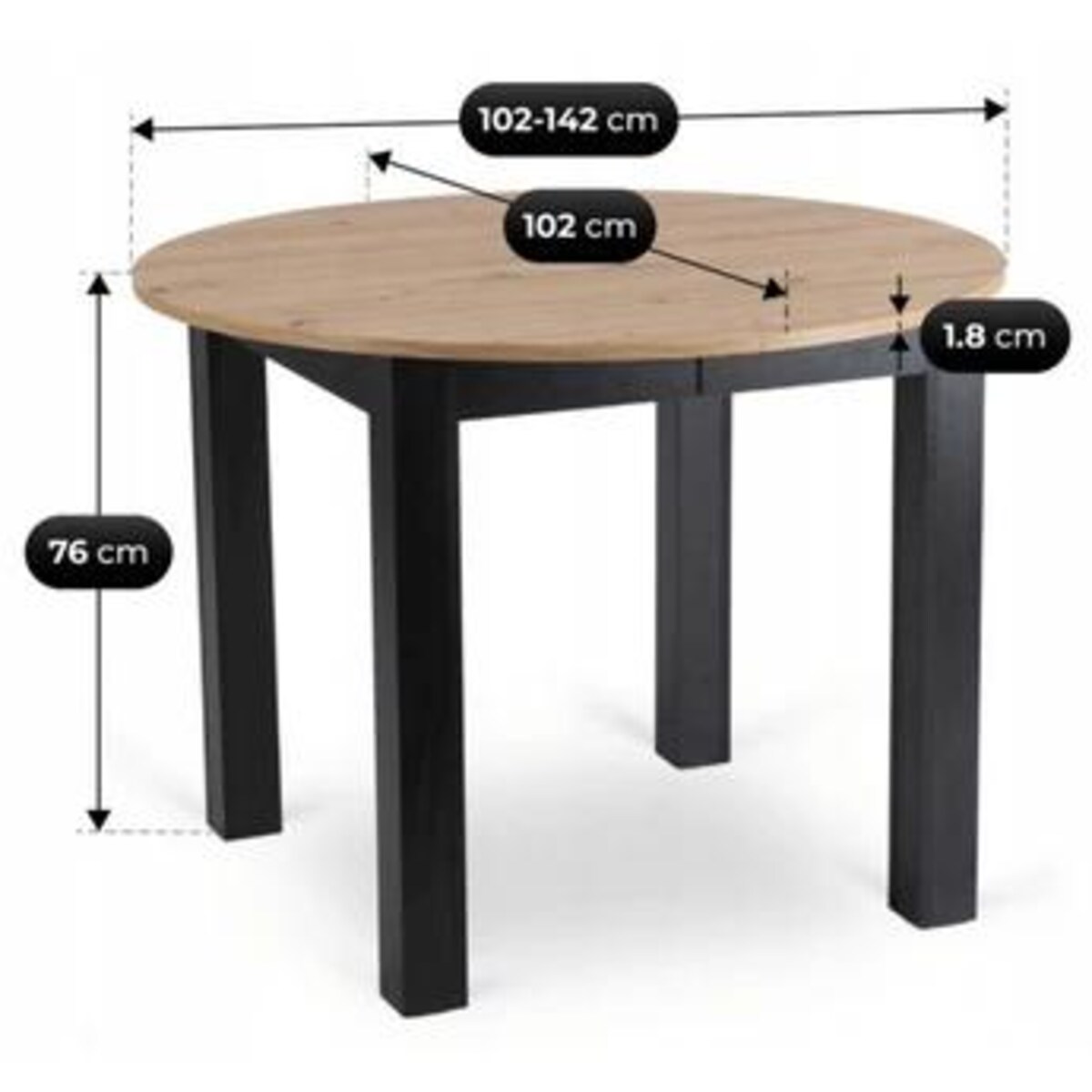 Stół okrągły rozkładany do jadalni dąb artisan 102-142 cm HARRY