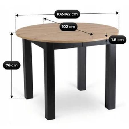 Stół okrągły rozkładany do jadalni dąb artisan 102-142 cm HARRY