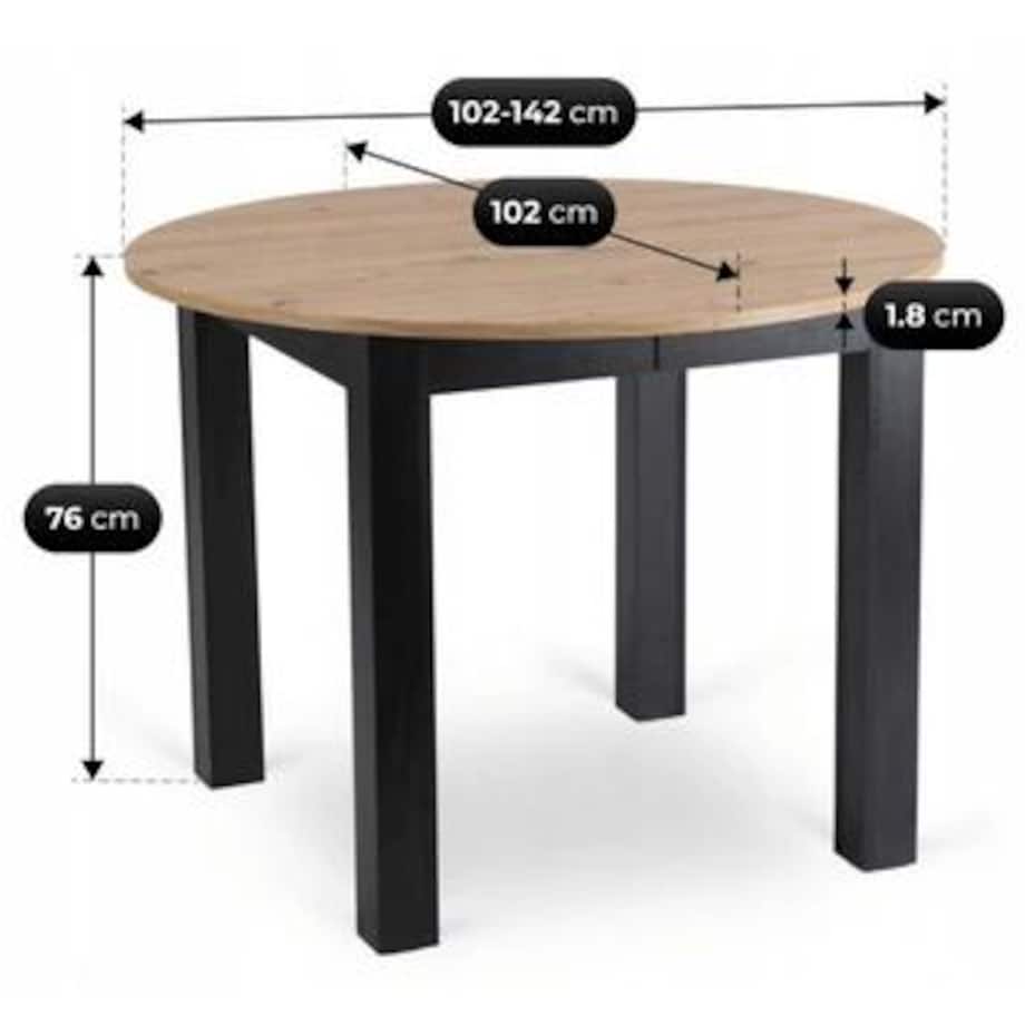 Stół okrągły rozkładany do jadalni dąb artisan 102-142 cm HARRY