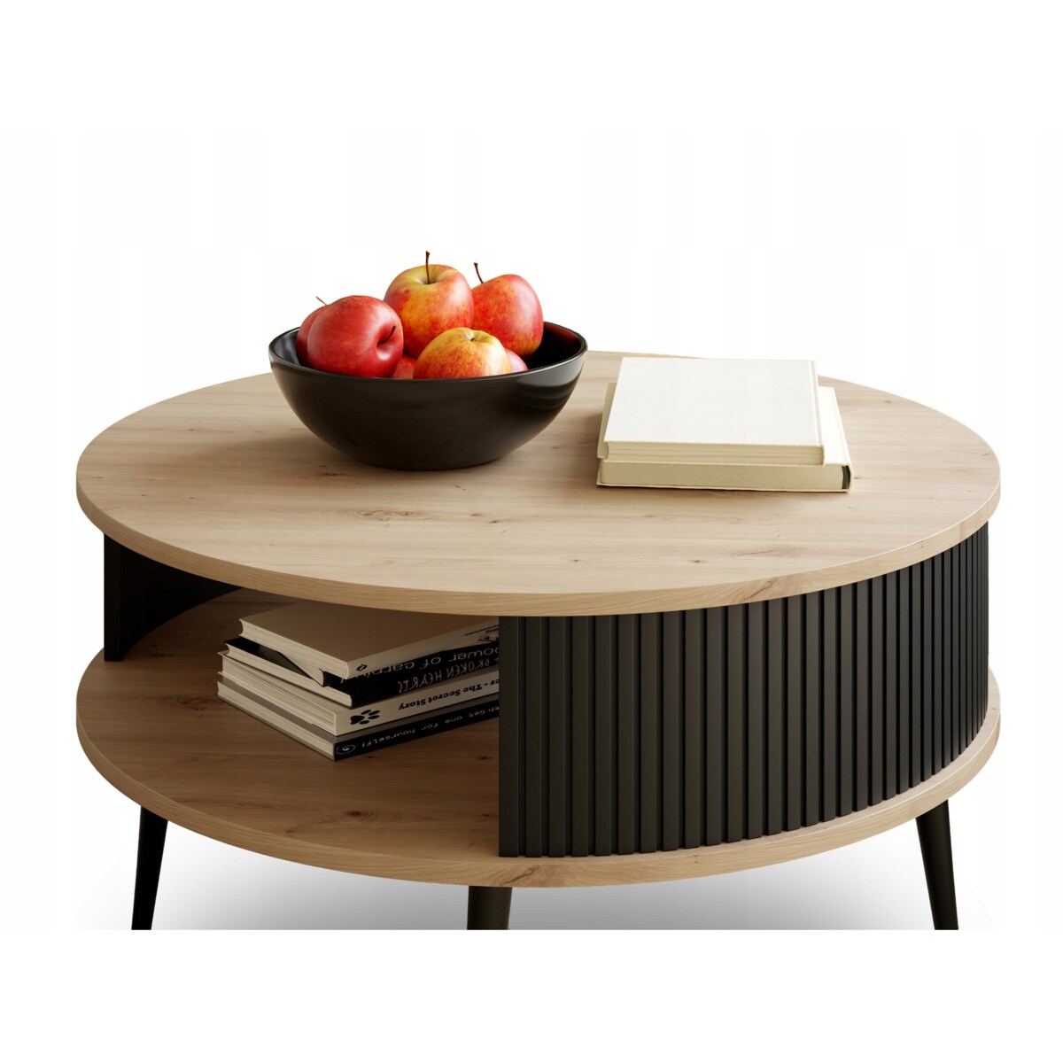 Stolik DO SALONU Okrągły Lamelowy DĄB ARTISAN Czarne Nogi NOWOCZESNY 76 cm