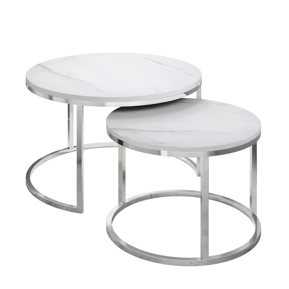Okrągły stolik kawowy CIRI 2w1 chrom marmur levanto