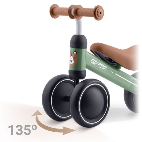 Rowerek biegowy trójkołowy jeździk dla dzieci lekki Ricokids zielono-brązowy