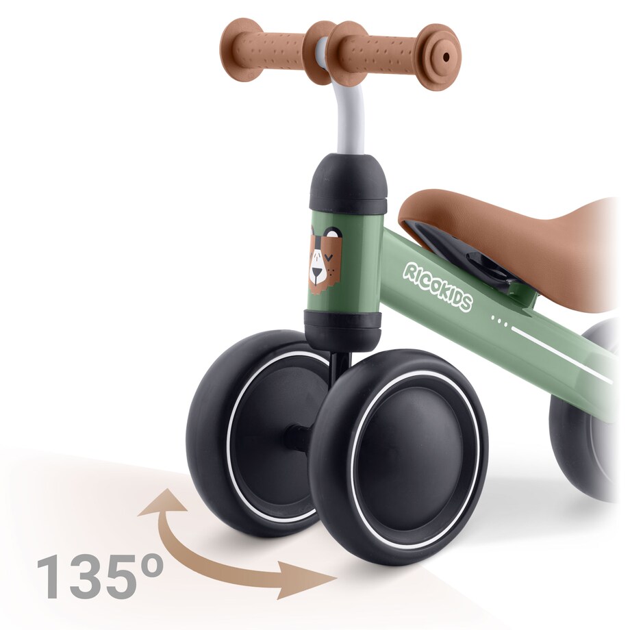 Rowerek biegowy trójkołowy jeździk dla dzieci lekki Ricokids zielono-brązowy
