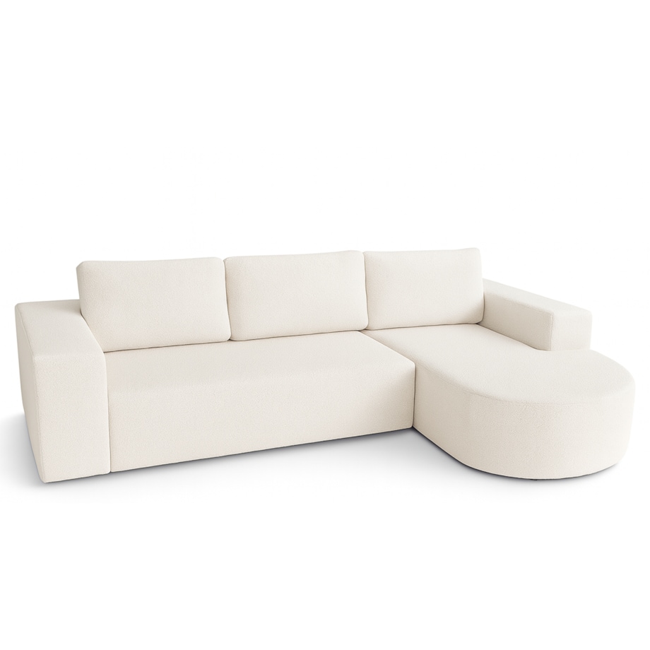 Narożnik Vello z funkcją spania do salonu,prawostronny- tkanina boucle-ecru