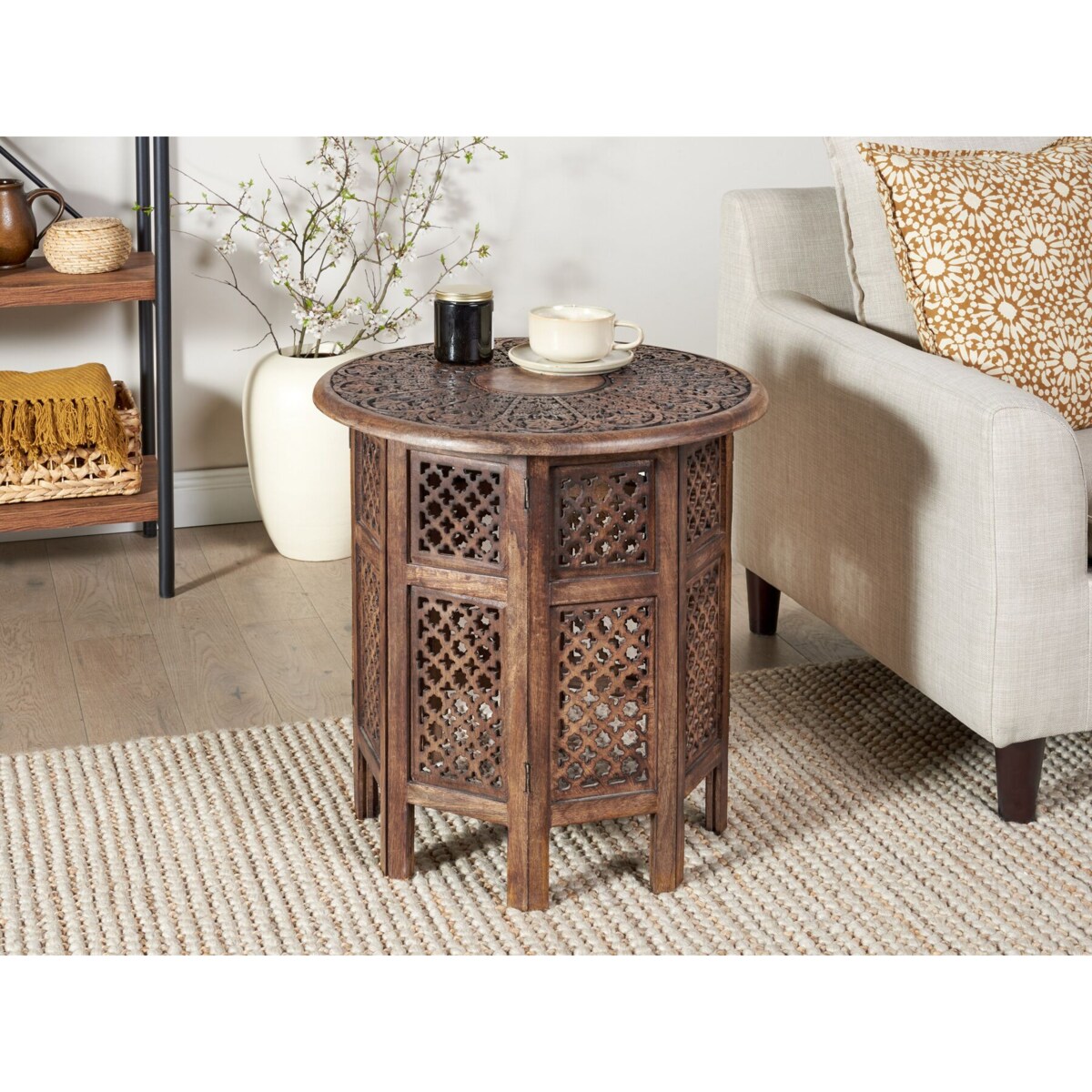 Stolik pomocniczy drewno mango ciemne KUMALI