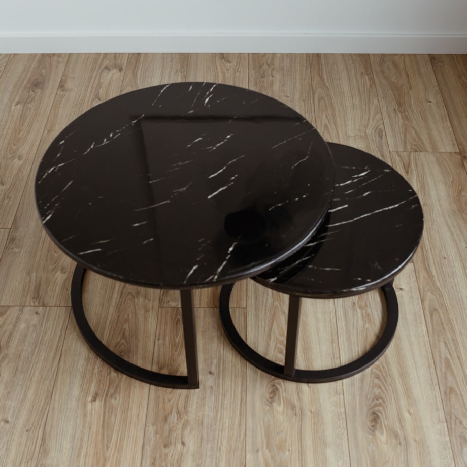 Stolik kawowy okrągły 2w1 biały marmur zestaw 2 stolików kawowych glamour