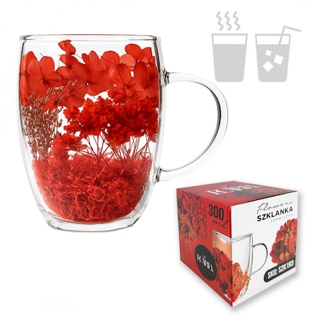 Szklanka termiczna z kwiatami w środku, pełne kwiatów mix, czerwone red 300ml 1szt SZK193