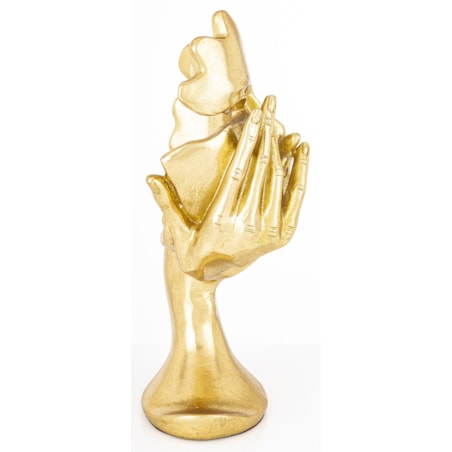 Dekoracja złota maska w kobiecych rękach 30x16x12 SILENZIO