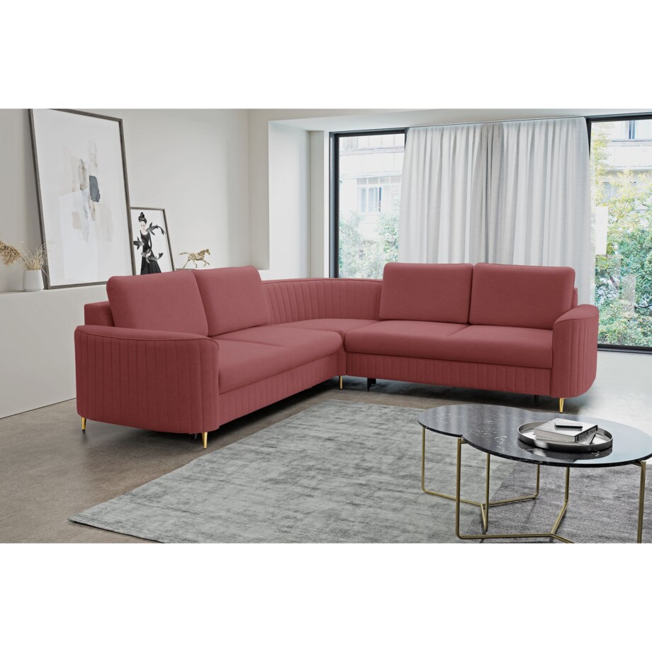 Narożnik z funkcją spania i pojemnikiem na pościel LOREN, jasny bordowy