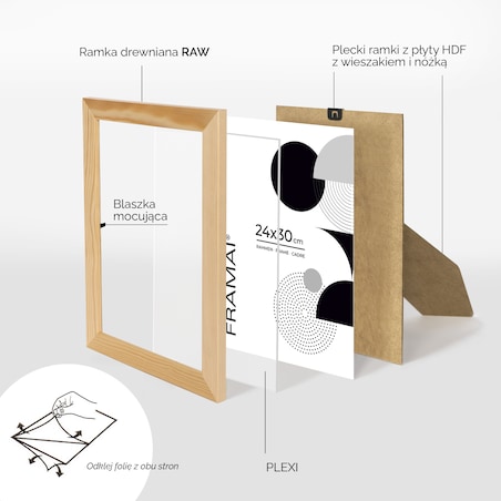 Ramka na zdjęcia 24x30 cm ramka z drewna surowego pion poziom ramka prostokątna RAW DIY
