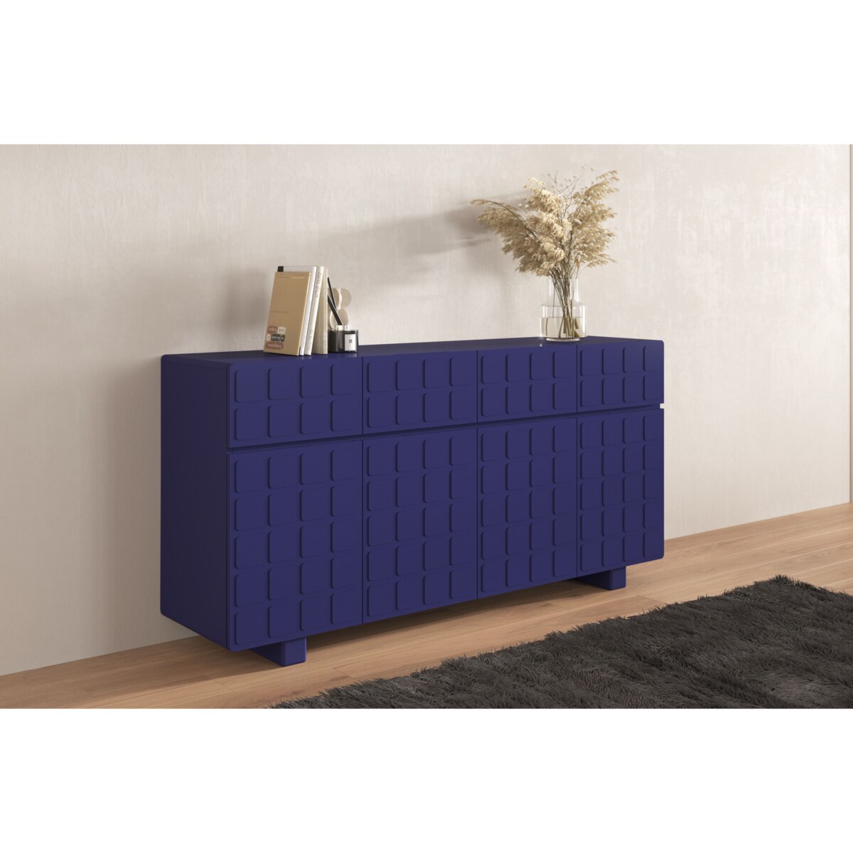 Nowoczesna komoda z frontami 3D Skandica CUBO LONG / kolor granat szlachetny / szer. 169 cm