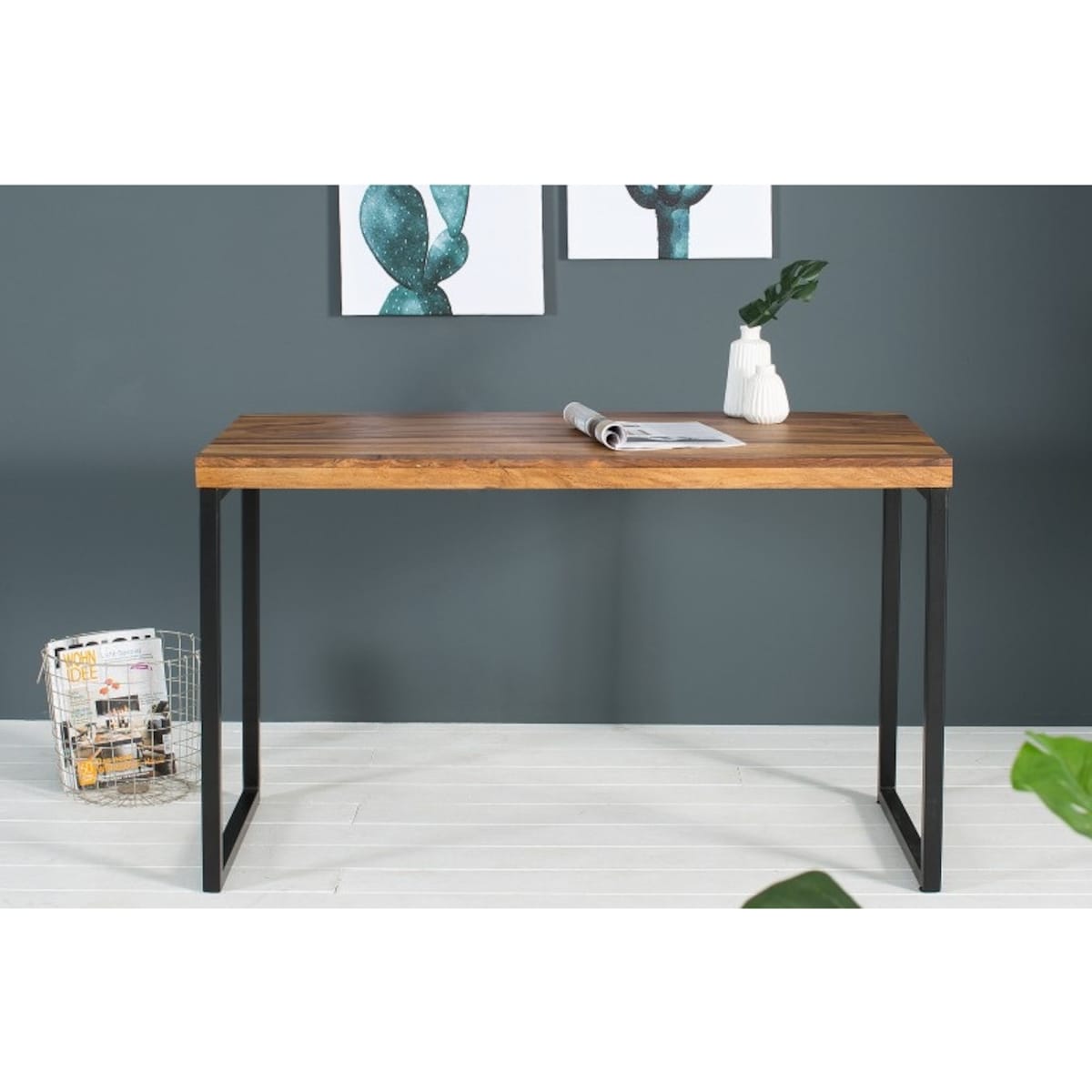 Biurko z litego drewna palisander Elements 38606 rama czarna, King Home