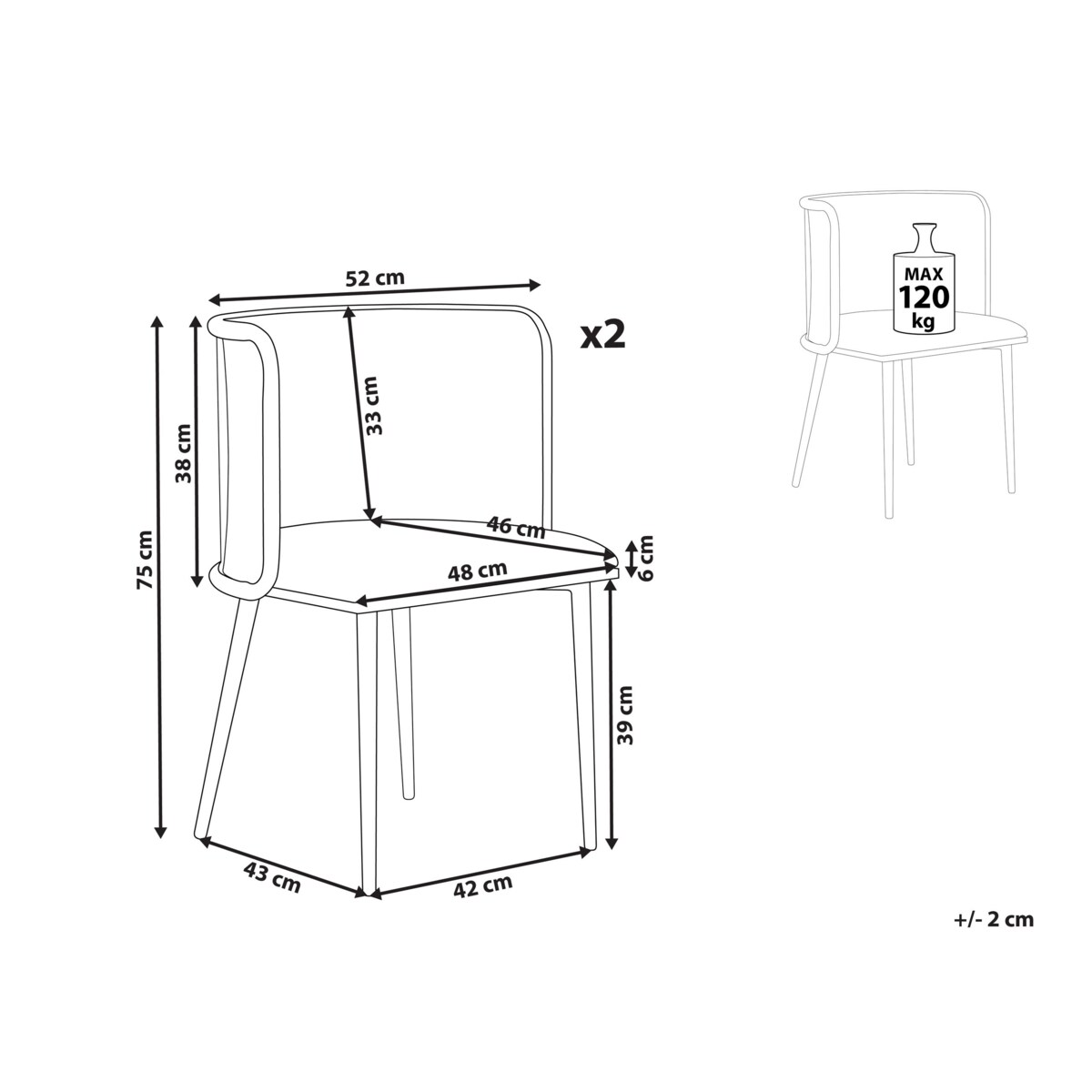 Zestaw 2 krzeseł do jadalni metalowy czarny KOBUK