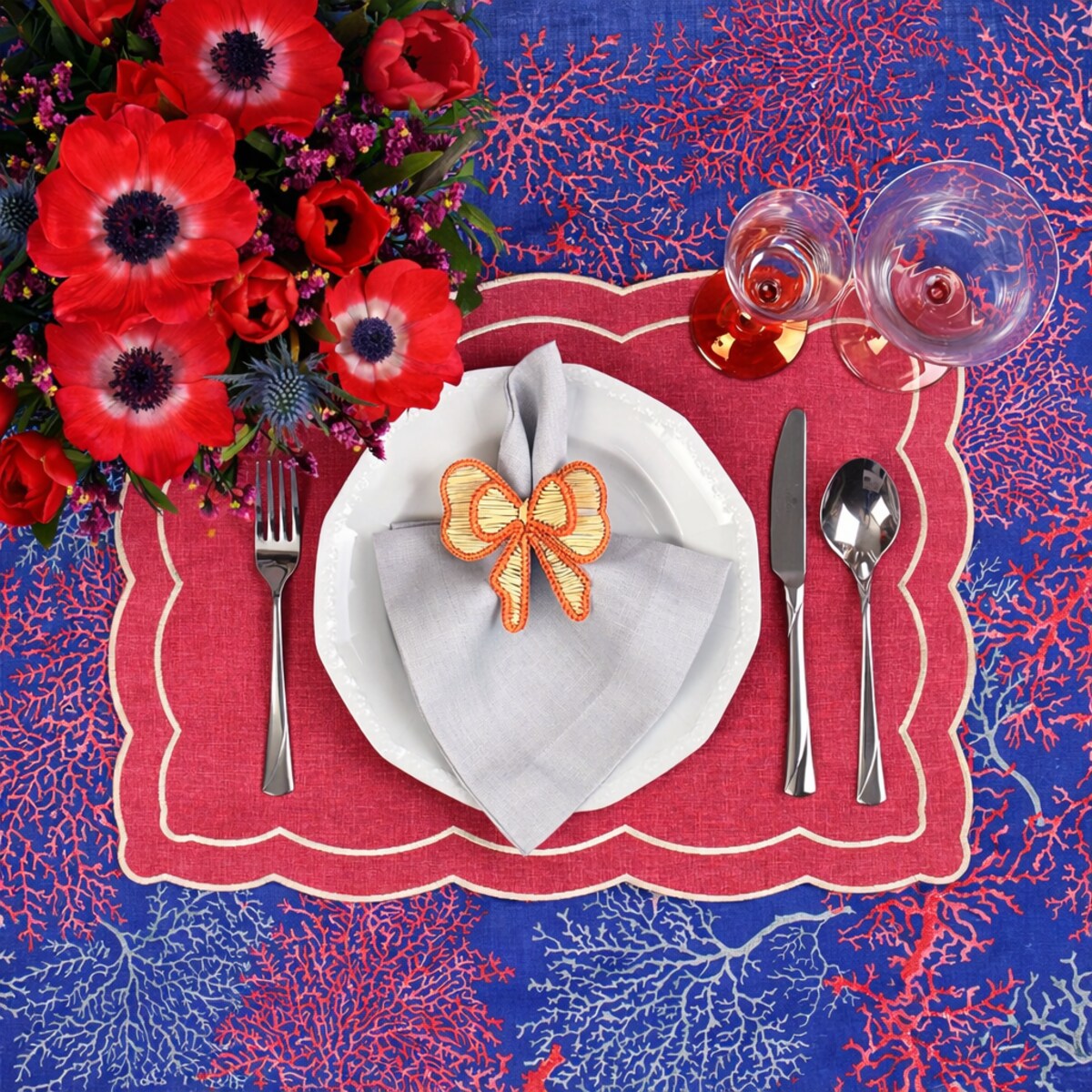 Dwustronne podkładki z motywem morskim Seaweed & Royal Blue – komplet 4 szt.