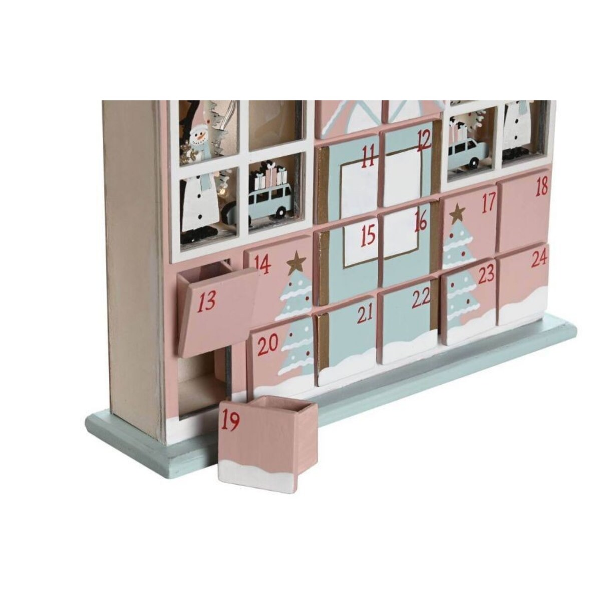 Kalendarz adwentowy LED 34,5x26x7 cm VILLETTA z niebieskim dachem