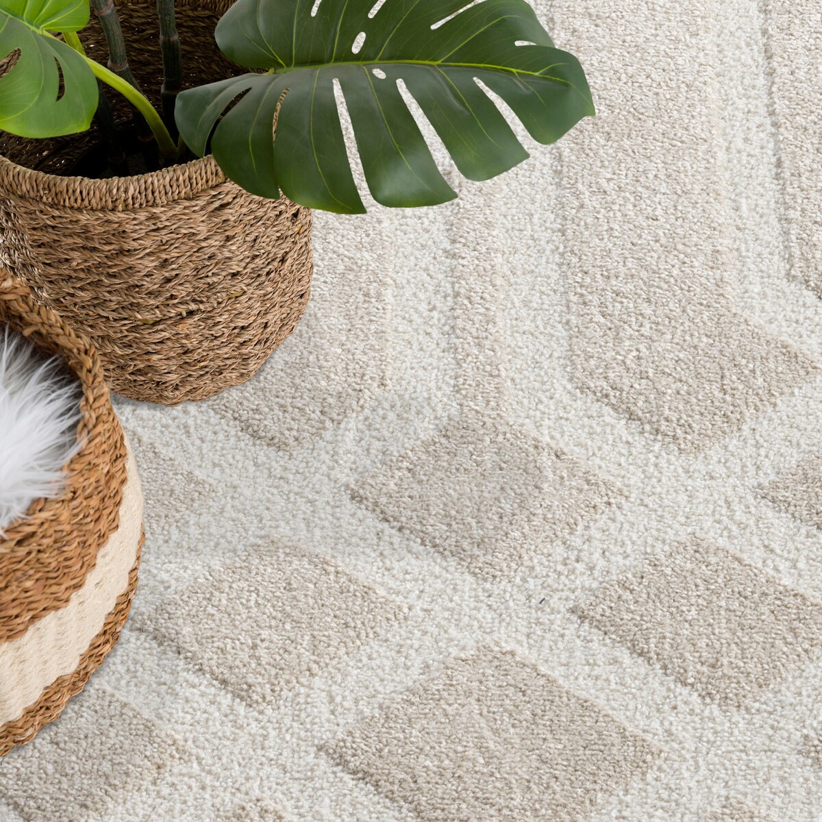 Dywan okrągły nowoczesny skandynawski high low Flaire 1380 Beż 200x200