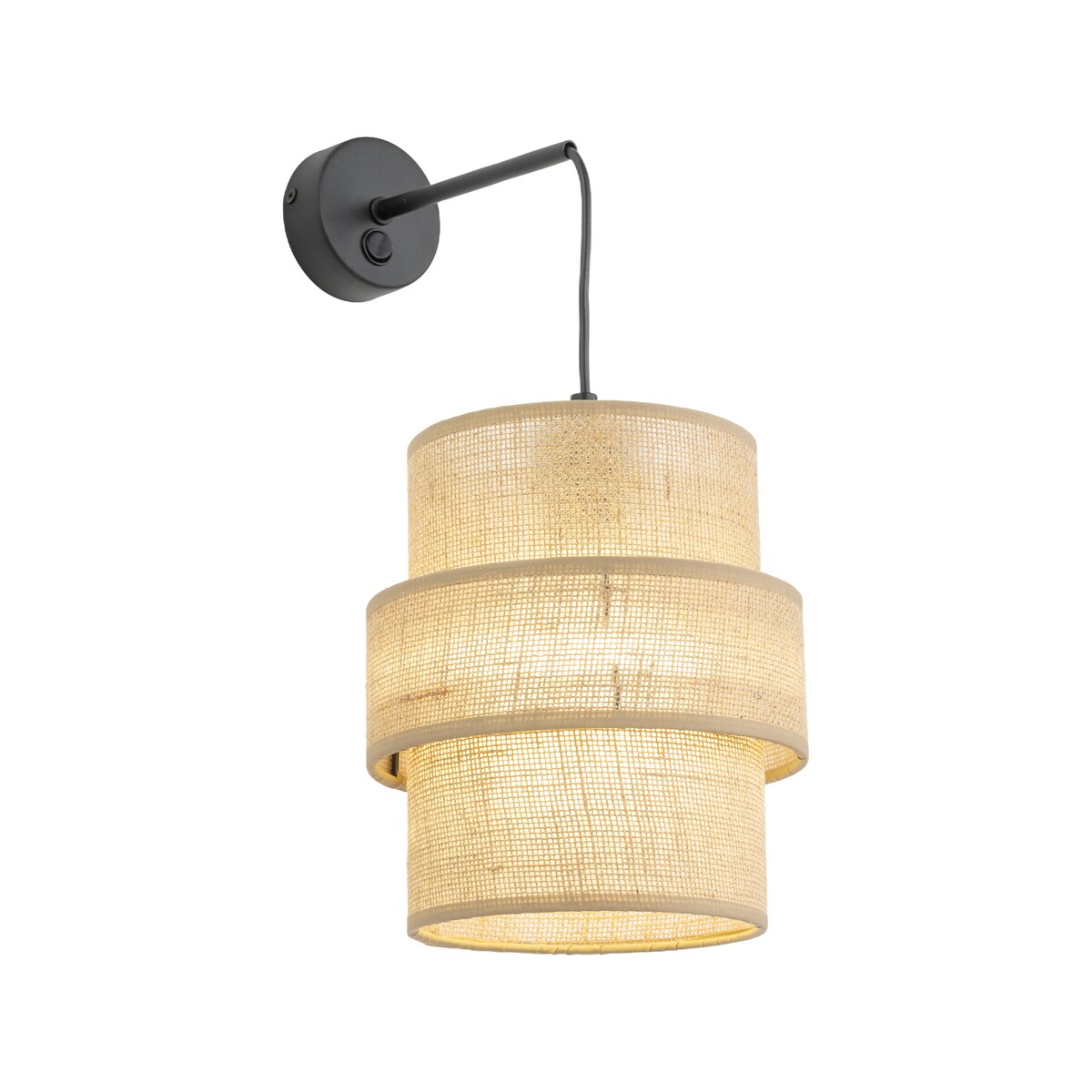 Kinkiet z włącznikiem CALISTO JUTA 5400 TK Lighting czarny, abażur jutowy, E27, styl vintage