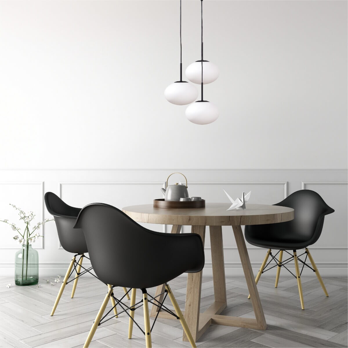 Salonowa lampa wisząca owalna Omi 1182 Zumaline szklana biała czarna