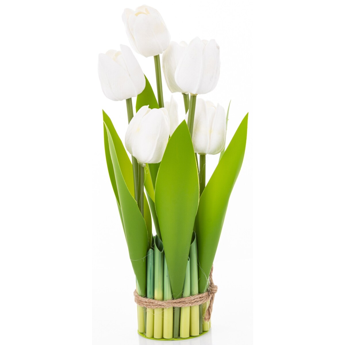 Dekoracja - bukiet sztucznych kwiatów 28x13x13 cm TULIPANY białe