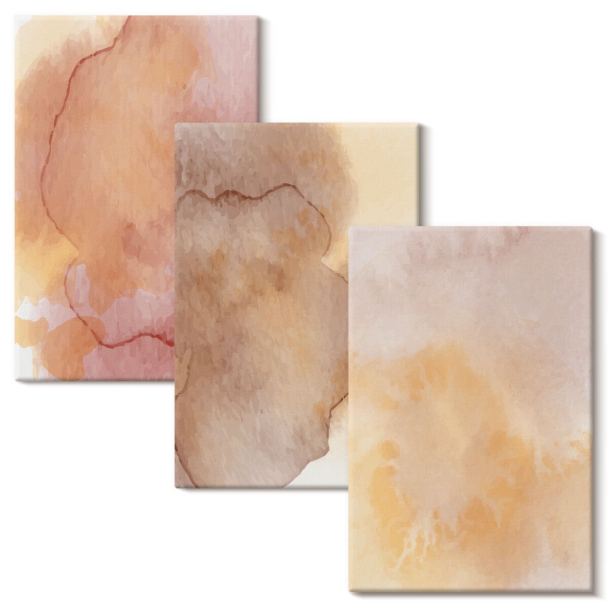 Zestaw 3 dużych obrazów na płótnie - Ciepłe akwarele barwne tekstury - pomarańczowy