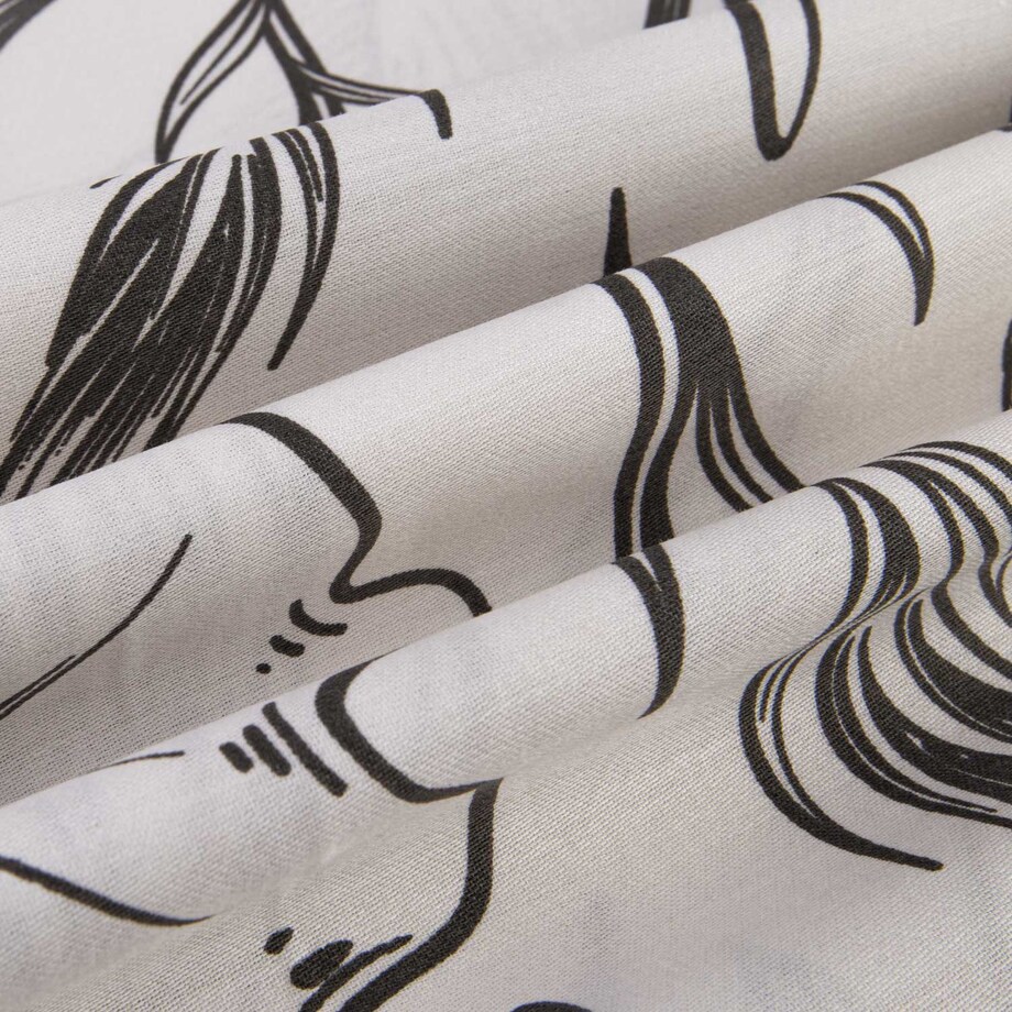 Pościel satyna bawełniana 200x220 Exclusive Carina biała w czarne konturowe kwiaty i liście