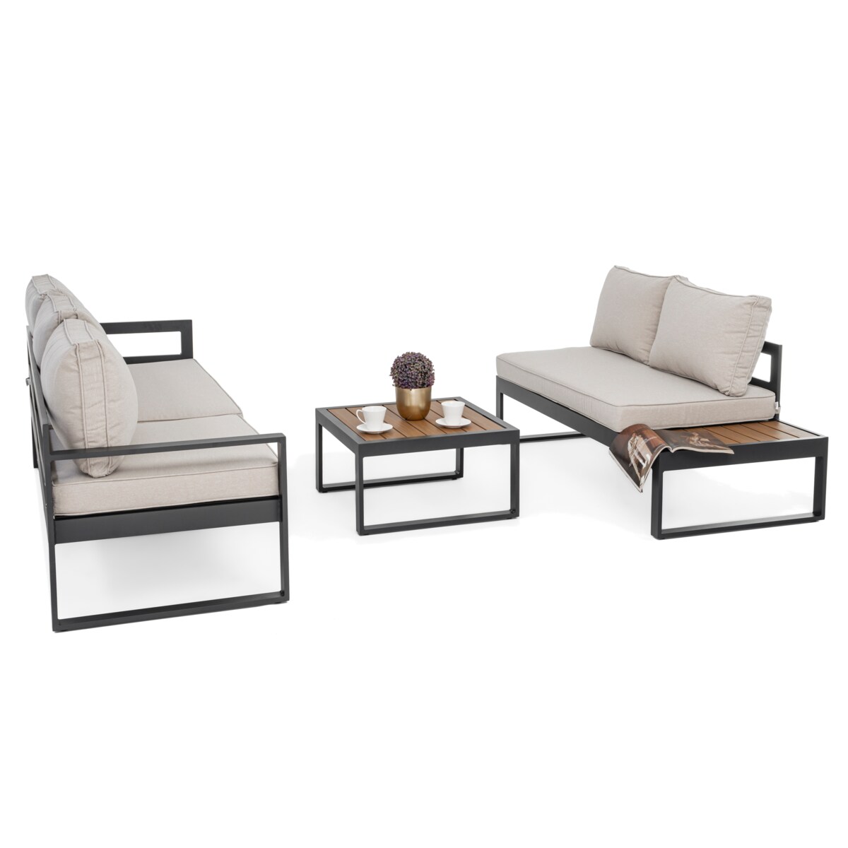 MEBLE OGRODOWE ALUMINIOWE NAROŻNIK NICEA BEŻOWO GRAFITOWA PRAWA