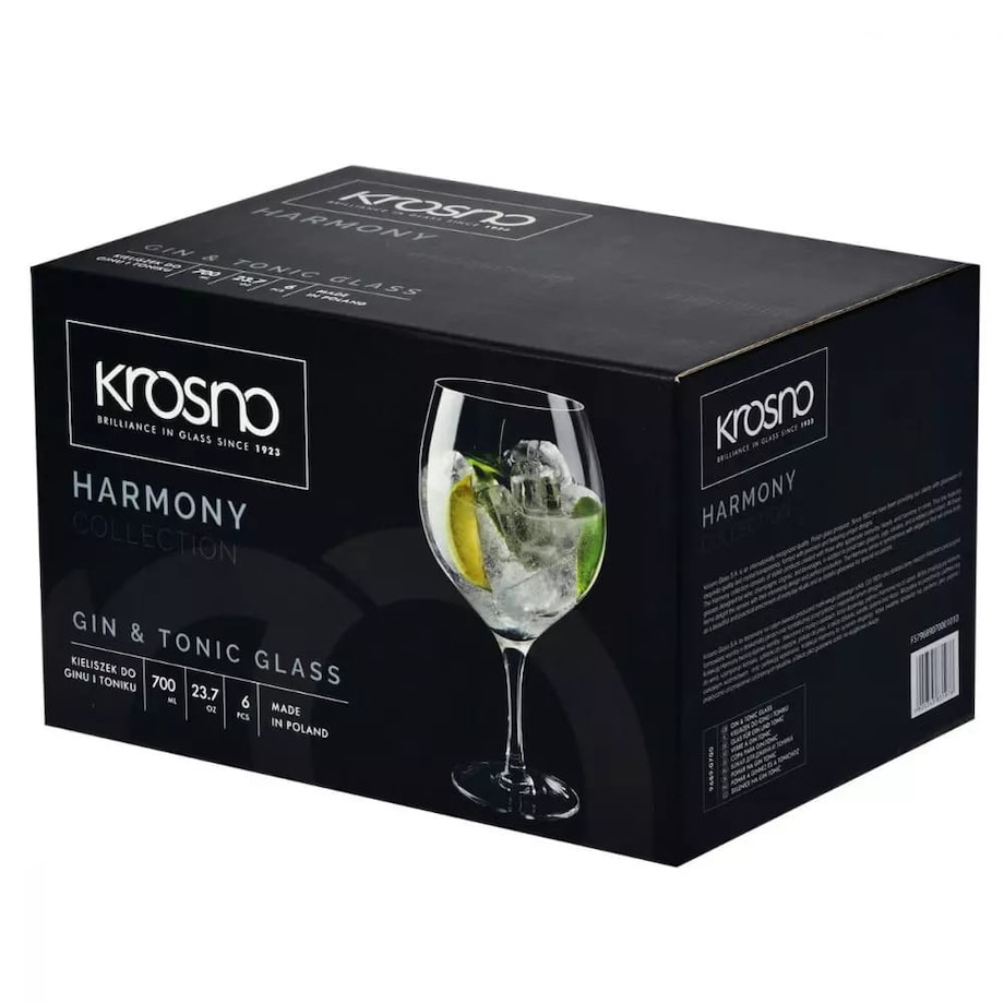 Duże Kieliszki Gin Tonic Koktajle na Nóżce Krosno Harmony 6 x 700 ml Zestaw
