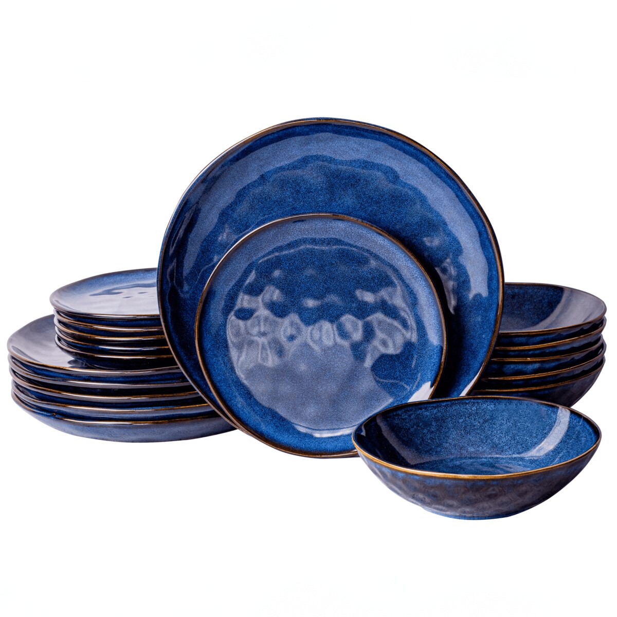 Serwis obiadowy Uminami niebieski na 6 osób 18 szt. Nowoczesny Do zmywarki Komplet talerzy