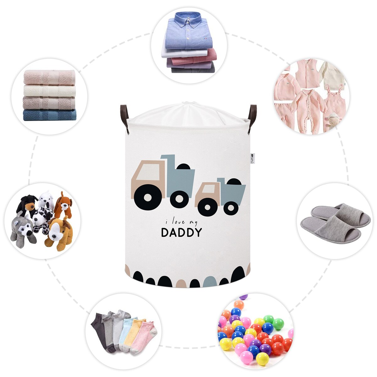 bawełniany kosz na zabawki sipo, zamykany na ściągacz, ciężarówki, xl