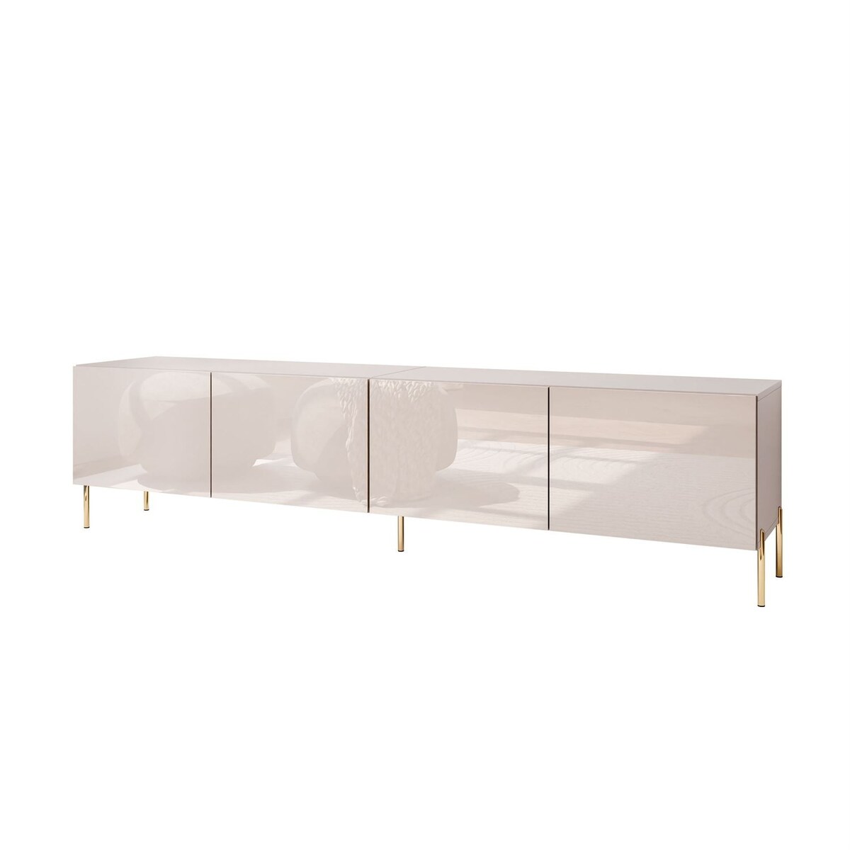 Szafka RTV COLGANTE 200 kaszmir wysoki połysk, oświetlenie LED, nóżki proste złote