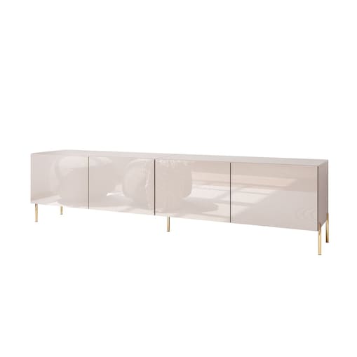 Szafka RTV COLGANTE 200 kaszmir wysoki połysk, oświetlenie LED, nóżki proste złote