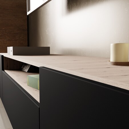 Szafka RTV LION 200 cm na metalowych nogach, do salonu -czarna+artisan