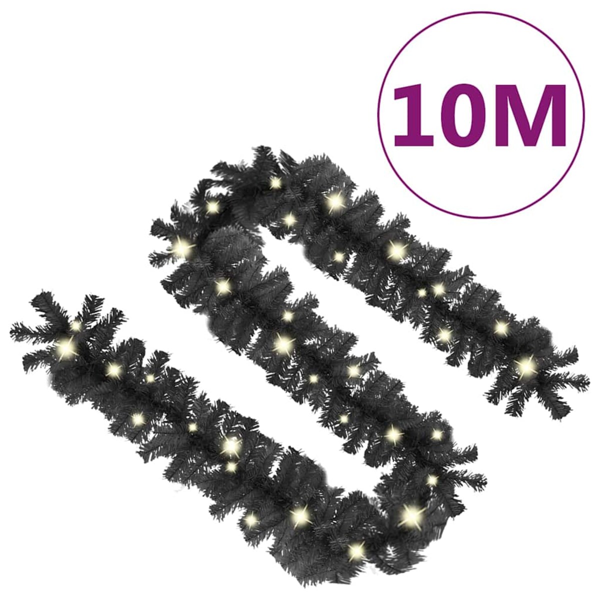 vidaXL Girlanda świąteczna z lampkami LED, 10 m, czarna