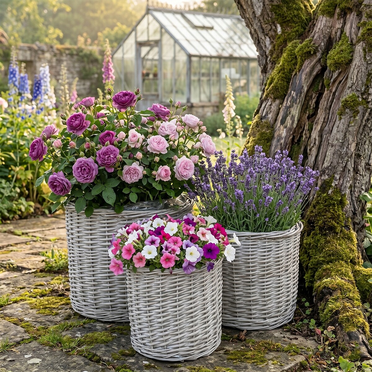 DUŻY KOSZ WIKLINOWY 50cm NA KWIATY DREWNO DUŻY DONICA OSŁONKA KWIETNIK 3szt