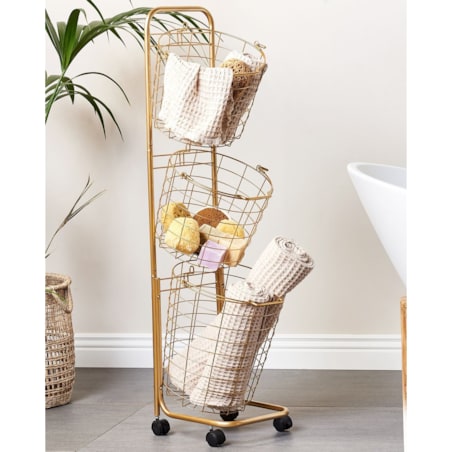 Stojak z 3 koszami na kółkach metalowy złoty AYAPAL