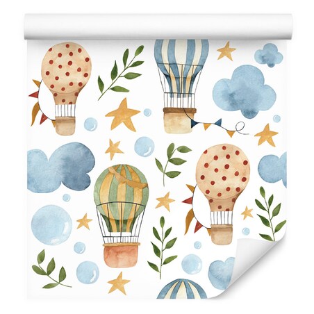 Tapeta Dla Dzieci CHMURKI Balony Gwiazdki Rośliny