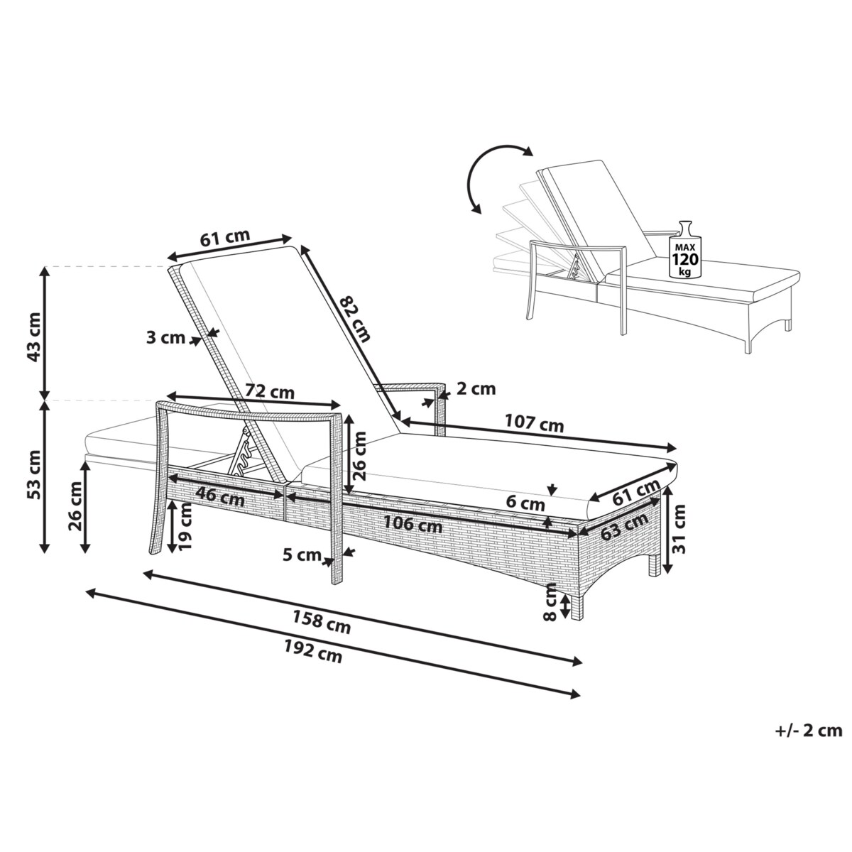 Leżak ogrodowy z technorattanu brązowy VASTO