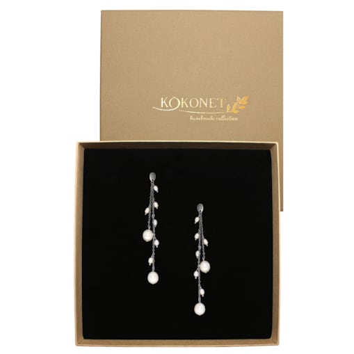 Długie kolczyki perłowe ręcznie robione wiszące srebrne naturalne KLASYKA