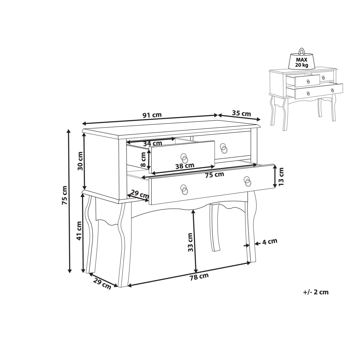 Konsola 3 szuflady biała LAMAR