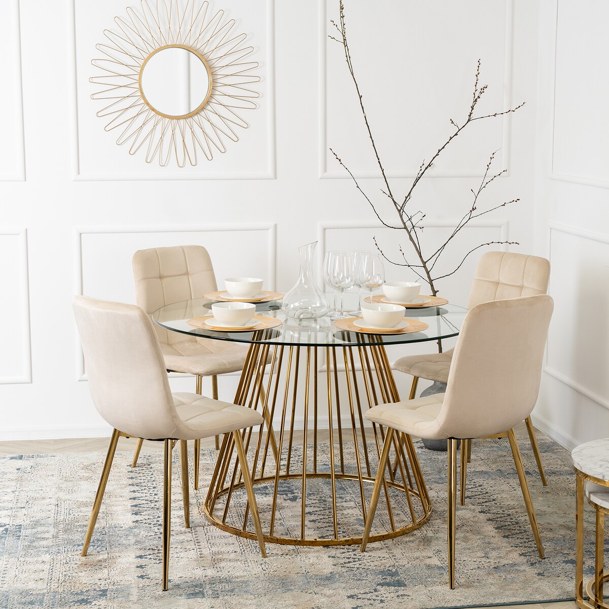 Krzesło Welurowe Glamour Złote Nogi Do Jadalni Salonu Toaletki Kremowe YORK
