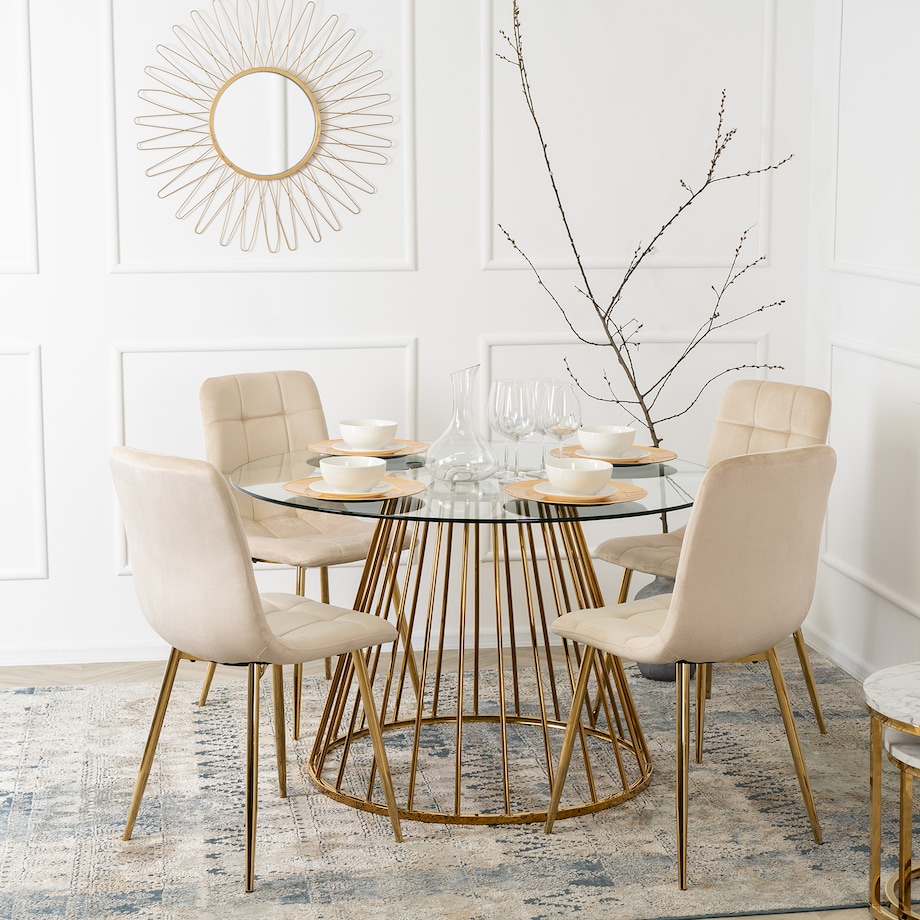 Krzesło Welurowe Glamour Złote Nogi Do Jadalni Salonu Toaletki Kremowe YORK